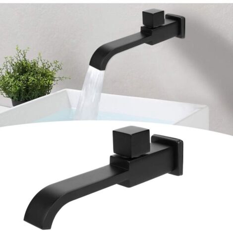 SABIR G1 / 2 Robinets Muraux Modernes en Laiton Salle de Bain Robinetterie Mural Monotrou Robinet D'eau Froide pour Cuisine Bain Lavabo Évier Noir Mat