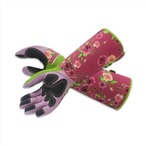 SABIR Gants Jardinage Femme Cuir,Anti-Piqûre avec Manche Longue, Gants d'élagage anti-crevaison anti-crevaison anti-coupure rose