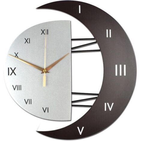 SABIR Horloge Murale Moderne Design Silencieuse Horloge Cuisine Cadre en Forme de Lune Créative Horloge de Décoration pour la Maison (32x32cm)