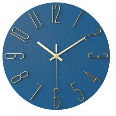 SABIR Horloge salon horloge murale 12 pouces 30CM lettres or bleu
