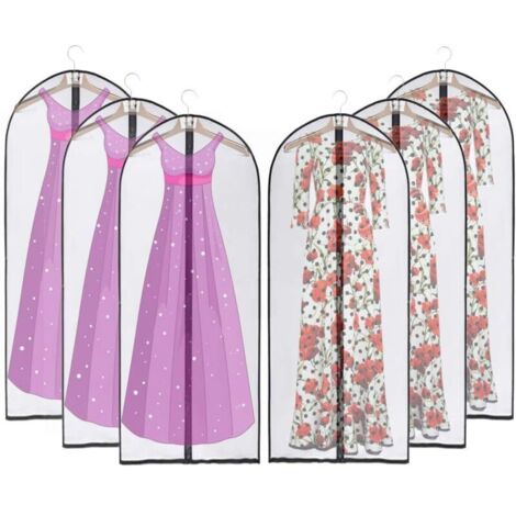 SABIR Housses de Vêtements Pliable, 6pcs Housse de Protection Transparentes Anti-poussière Imperméables pour Costume et Penderie pour Longue Robe et Manteaux, 120CM