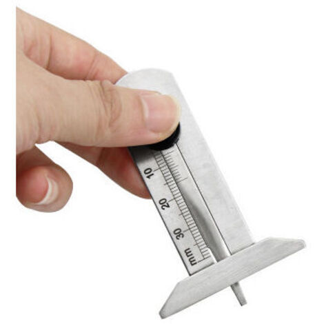 SABIR Jauge Pneu, Jauges de Profondeur Pneu de Voiture Portable en Acier Inoxydable, Jauge de Profondeur Ajustable avec Vis de Verrouillage, 0 à 30 mm