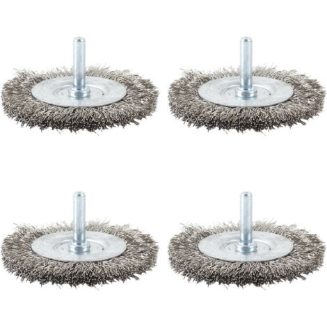 SABIR Jeu de 5 brosses à disque en fil d'acier fin Ø 75 mm pour métal et pierre, brosse métallique pour perceuse avec tige de 6 mm, pour dérouiller, décaper, gratter et nettoyer