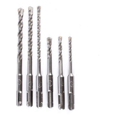 SABIR Jeu de 6 forets hélicoïdaux de 5 à 10 mm en alliage d'acier au tungstène pour marteau électrique à tige ronde, adapté à la maçonnerie, au béton, à la pierre et à la roche