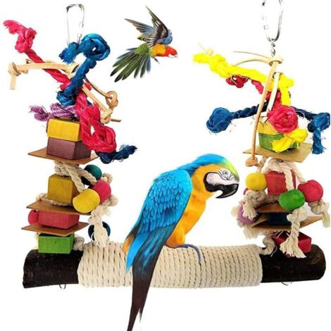 SABIR Jouet Perroquet,Jouets pour Oiseaux, Jouet De Morsure De Perroquet, Pont Échelles, Balançoire Jouet Oiseau Perché, Escalade Jouet, Décoration Animal Cages pour Perroquets Oiseaux 2525cm