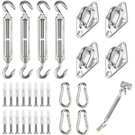 SABIR Kit de Fixation pour Voile d'Ombrage 44 Pièces Inoxydable Montage Triangle Carré Rectangle