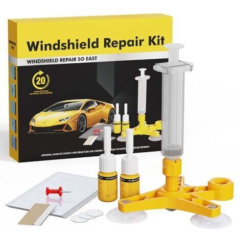 SABIR Kit de réparation de pare-brise – Répare éclats et fissures jusqu'à 30 cm – Résine haute résistance – Seringue à pression incluse