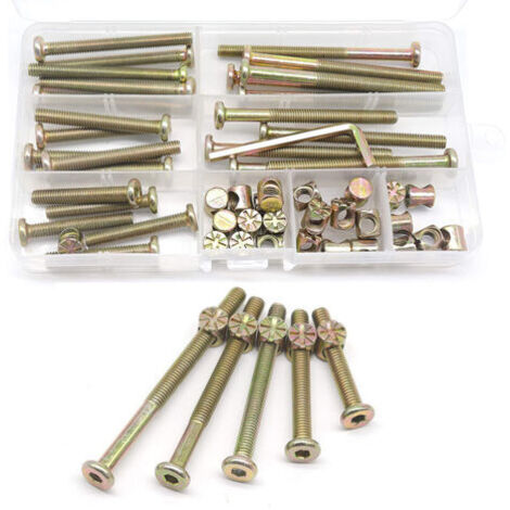 SABIR Kit de vis et écrous pour cadre de lit, pièces de berceau, jeu de 25 vis pour lit superposé M6-1x40mm/ 50mm/ 60mm/ 70mm/ 80mm / 80mm/Kit de meubles