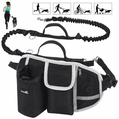 SABIR Laisse Chien Laisse Mains Libres Chien Jusqu'à 110kg Absorption de Choc, Confortable, Couture Réfléchissante, Idéal pour Course à Pied, Jogging et Marche (Noir)
