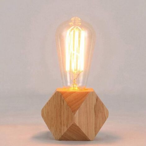 SABIR Lampe de chevet moderne E27 Lampe de bureau en bois Lampe de chevet de diamant pour decoration de maison/chambre a coucher/salon Base en bois（sans source lumineuse)