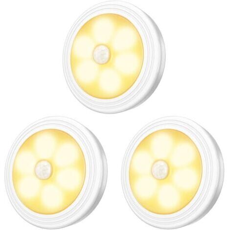 SABIR Lampe de Placard/Armoire LED,3pcs Lampes Armoire Veilleuse,Eclairage LED Détecteur de Mouvement avec Base Magnétique,pour Escalier Cuisine Vitrines Cabinet (Alimenté par Batterie)