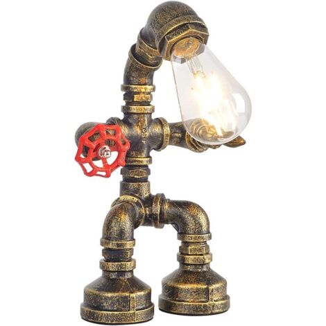 SABIR Lampe de table de style tuyau d'eau - Lampe de table industrielle vintage - Lampe de table steampunk en fer - Lampe de chevet rétro pour décoration de meubles vintage (bronze style A) [Classe én
