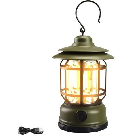 SABIR Lanterne Tempête Vintage, Lampe LED Portable Rechargeable, Lampe de Camping Electriques, Lanternes LED Extérieure, 200LM Luminosité Réglable pour Pêche Randonnée Camping (Sans batterie)