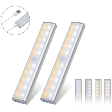SABIR LED Lampe de Placard Pack 2, Lampe LED Détecteur de Mouvement sans Fil Rechargeable par USB, Eclairage Placard, 3 Mode d’Eclairage, Bande Magnetique Adhésive pour Escalier Penderie Couloir Cave