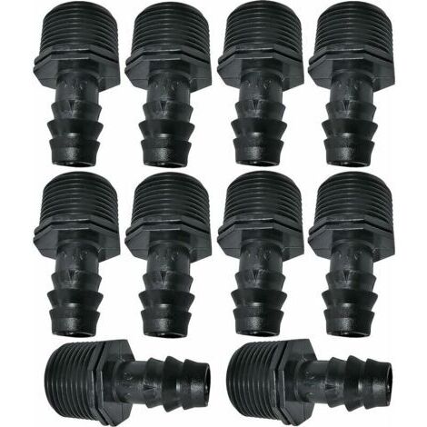 SABIR Lot de 10 Adaptateurs/raccords mâles cannelés diamètre 16mmx3/4'' de Tuyau Goutte à Goutte Filetage Externe (pour Tuyau de diamètre 16mm) - connecteur pour système d'irrigation/arrosage