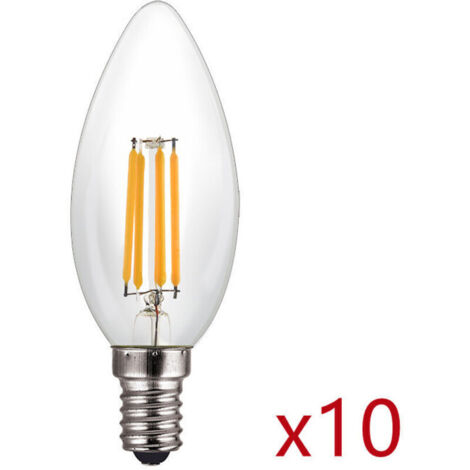 SABIR Lot de 10 Ampoules LED E14 Flamme Filament 4W Eq 40W blanc chaud 2700K