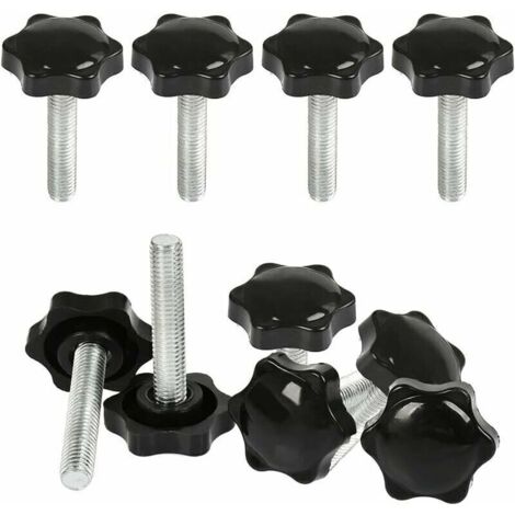 SABIR Lot de 10 boutons de serrage Vis à tête moletée M8 x 40 mm, bouton à main fileté, écrous étoiles Boulons de serrage filetés M8 avec écrous, boutons de serrage filetés avec poignées