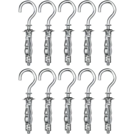 SABIR Lot de 10 - Cheville à expansion Ø8x32 mm avec crochet gond piton vis M4 - pour plaques de plâtre corps creux cloison sèche - en acier - finition zingué Cr3+