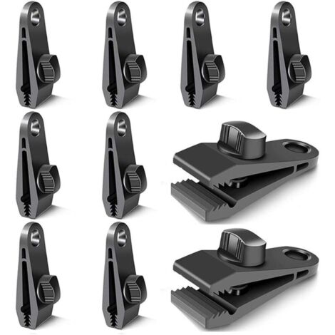 SABIR Lot de 10 clips de fermeture pour rideaux, bâches, clips pour fixation de bâches, pour tentes, camping, soleil, coupe-vent, accessoires (noir)
