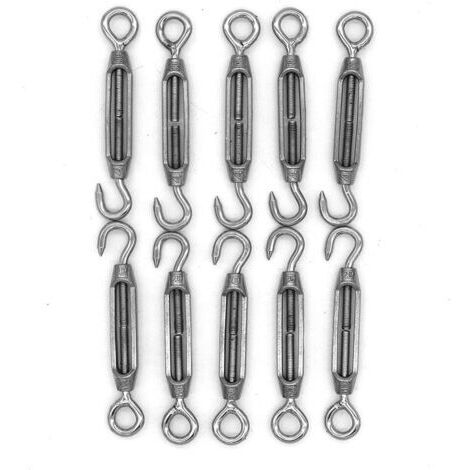 SABIR Lot de 10 crochets et œillets M4, tendeur C à O, en acier inoxydable 304, kit de matériel pour câble métallique tension très résistant, pour pare-soleil, installation d'auvent de tente