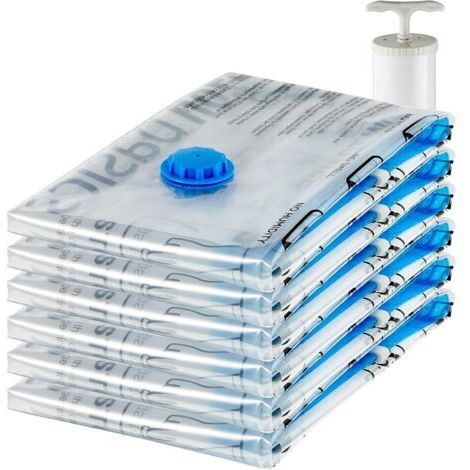 SABIR Lot de 10 sacs de rangement sous vide à fermeture éclair avec valve hermétique et pompe à main, transparent,80 x 100 cm