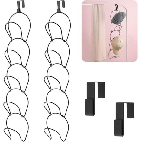 SABIR Lot de 10 Support Casquette,Porte Casquette Mural Porte Chapeau Mural avec 2 Crochets de Porte pour Casquettes de Baseball, écharpes, Sacs à Main, Serviettes, Vêtements, Cravates (noir)