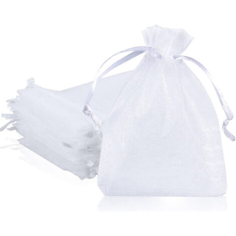 SABIR Lot de 100 sachets en organza blanc 7 x 9 cm, sachets cadeaux en organza, sachets à bijoux, sachets de mariage, sachets à dragées lavande