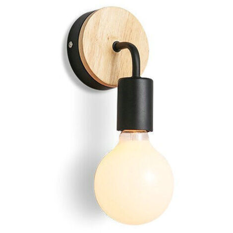 SABIR Lot de 2 Appliques Murale Interieur Lampes Murale en Métal et Bois E27 Éclairage Mural pour Chambre, Salle de Bains (Noir)