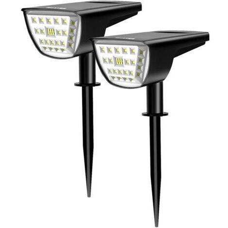 SABIR Lot de 2 projecteurs solaires à 32 LED avec détecteur de mouvement - Étanche IP65 - Pour chemin, cour, jardin, allée, allée, piscine, patio - Blanc (3000K)