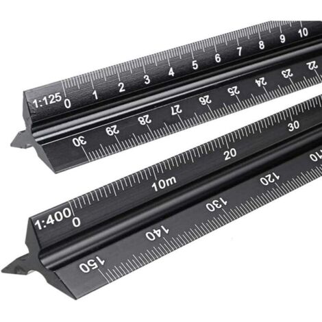 SABIR Lot de 2 règles à échelle de réduction triangulaires en aluminium pour architectes et ingénieurs : 1:20, 1:25, 1:50, 1:75, 1:100, 1:125/1:100, 1:200, 1:250, 1:300, 1:400, 1:500