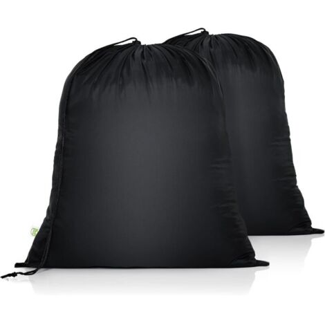 SABIR Lot De 2 Sac À Linge Sale Voyage Pliable Sac De Rangement Cordon De Serrage Sacs En Tissu Sacs De Blanchisserie Pour Jouets Maison Dortoir Camping Collège (46X58Cm, Noir)