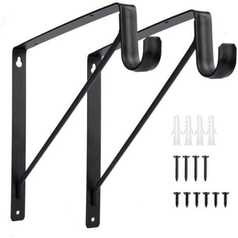 SABIR Lot de 2 supports de tringle de placard robustes à fixation murale, support de tringle à vêtements noir
