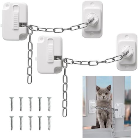 SABIR Lot de 2 verrous de fenêtre avec vis, entrebâilleurs de fenêtre pour la sécurité des enfants et des animaux domestiques, verrouillage de fenêtre réglable pour porte, fenêtre coulissante