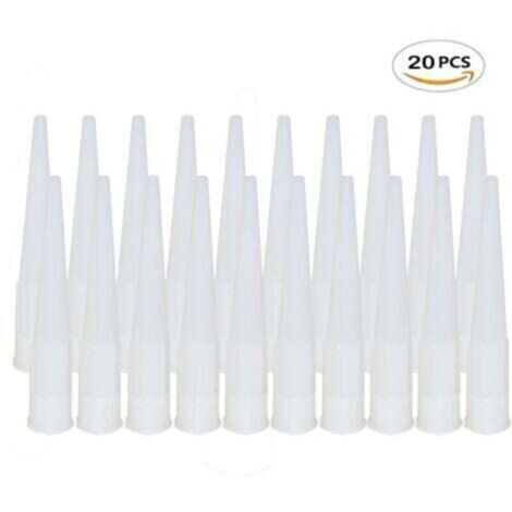 SABIR Lot de 20 Embout Douille Pistolet Silicone Cartouche Douilles Silicone Buses de Rechange pour Mastic Adhésif en Silicone avec Grattoir Plastique pour Calfeutrer Extension Remplacement Calfeutrag