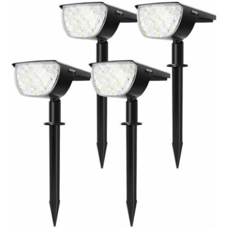 SABIR Lot de 4 de 30 LED Spot solaire d'extérieur, lumière solaire étanche à intensité variable avec panneau solaire à 180° pour jardin,