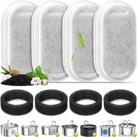 SABIR Lot de 4 filtres pour abreuvoirs pour chats, filtres de rechange et éponges de préfiltration pour abreuvoirs en acier inoxydable de 3,2 L/108 oz et 67 oz/2 L