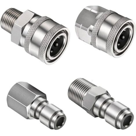 SABIR Lot de 4 raccords pour nettoyeur haute pression 3/8" Raccord rapide NPT 3/8" Raccords pour nettoyeur haute pression avec filetage intérieur (argent)