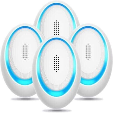 SABIR Lot de 4 répulsifs à ultrasons pour insectes, piège électronique à souris pour l'intérieur, insert répulsif contre les moustiques et les araignées, répulsif efficace contre les rongeurs