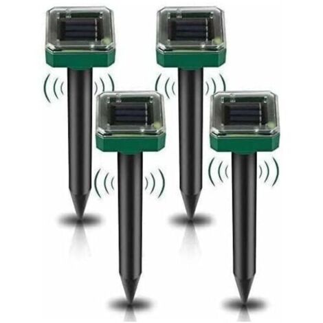 SABIR Lot de 4 Répulsifs Solaires à Ultrasons, Répulsif Anti-Taupes Solaire Souris Repeller Exterieur pour Jardins Taupes Campagnols Gophers Serpents ou Autres Autres Rongeurs,