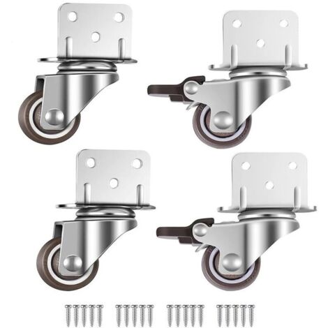 SABIR Lot de 4 roulettes pivotantes pour meubles et pots de fleurs avec frein - plaque de montage en L, 25 mm