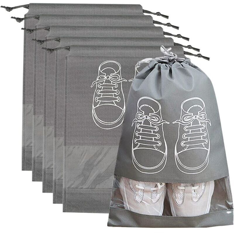 SABIR Lot de 5 grands sacs à chaussures étanches à la poussière avec cordon de serrage et fentes transparentes, convenant à un usage quotidien et aux