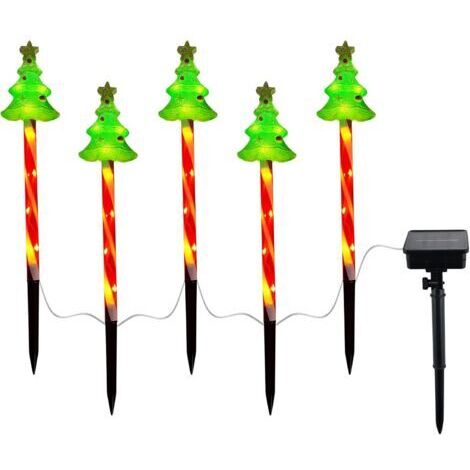 SABIR Lot de 5 guirlandes lumineuses solaires de Noël pour allée, jardin, terrasse, pelouse (sapin de Noël) - Étanche - LED solaire - À planter - Classe énergétique A+++