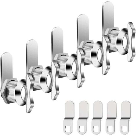SABIR Lot de 5 serrures à came décalées, serrure à bouton rotatif pour tiroir, boîte aux lettres, armoire de camping-car, cylindre de serrure de rechange 100 % métal pour portes de rangement et campin