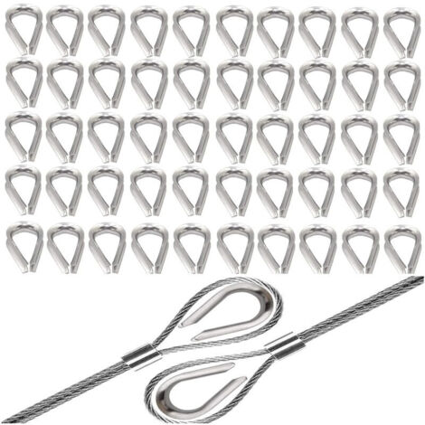 SABIR Lot de 50 cosses de câble en acier inoxydable Ø 3 mm, fabriquées en acier inoxydable A4 V4A de qualité industrielle, résistantes à l'eau de mer et aux acides. Cosses de câble pour cosses de câbl