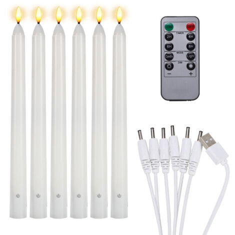 SABIR Lot de 6 Bougies Longues LED Vacillantes Sans Flamme avec 1 Télécommandes, Bougies de Fenêtre LED Rechargeable 27 CM Blanc, Décoration pour Noël Mariage Fêtes Banquet