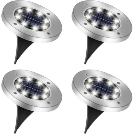 SABIR Lot de 8 Lampe Solaire Exterieur Au Sol, 8 LED Jardin Lumiere Solaire Extérieur, Lumière Solaire Étanche Longue Durée de Vie, Spot Solaire pour Chemins Pelouse Allée Terrasse, Blanc Froid