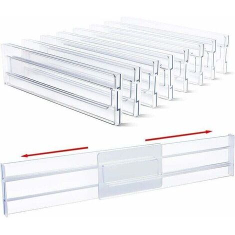 SABIR Lot de 8 Séparateurs de tiroir réglables 31-55 cm Separateur Tiroirs Reglable en Plastique Organisateurs de Tiroir Rangement de tiroir Organiseurs pour Tiroir de Bureau Cuisine Commode