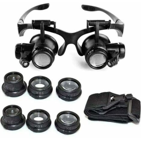 SABIR Loupe Serre Tête Loupe Frontale Lunettes grossissantes Allumage LED Grossissements de 10x, 15x, 20x et 25x
