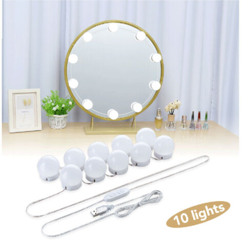 SABIR Lumière de Miroir, 10 Ampoules Hollywood Kit de Lumière LED Dimmable Lampe pour Miroir Cosmétique Salle de Bain 3 Couleurs 10 Niveaux de Luminosité (Miroir Non Inclus)