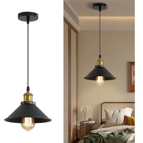SABIR Luminaire suspendu industriel en fer forgé pour îlot de cuisine, décor de ferme, luminaire suspendu en métal réglable, luminaire suspendu au plafond, noir 1,2 cm
